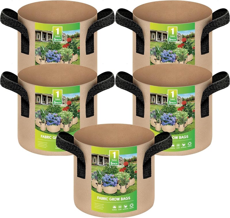 YSSOA 5-Pack 1 Gallon Grow Bags Heavy Duty Thickened Nonwoven Aeration Fabric Pots with Handles, Cloth Pots for Plants, Vegetable, Flower, Tomato Potato - Image 1